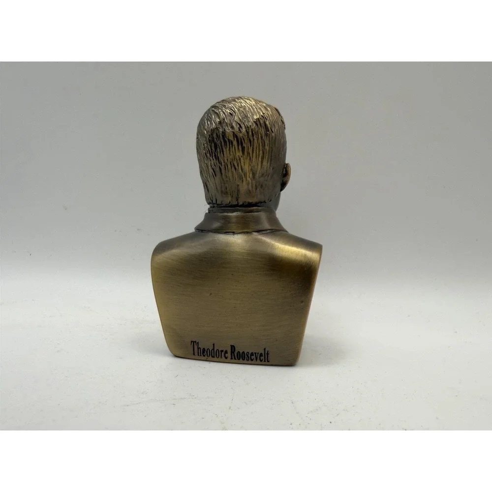Theodore Roosevelt Bust Bronze Tone Presidential Statue Figurine Shelf Decor